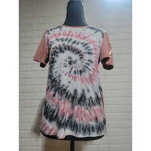 PINK Victoria’s Secret T-Shirt Small Tie-Dye Pink Black Gray Logo Tee Cotton Top